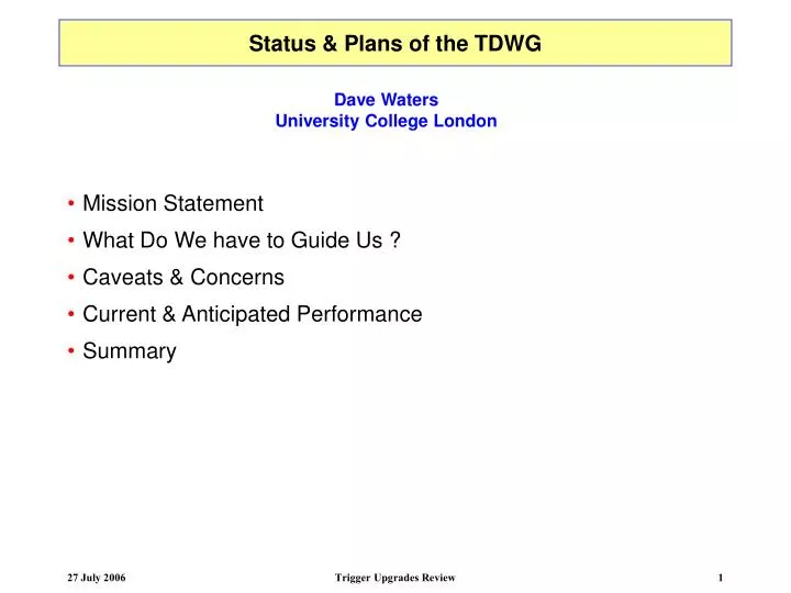 status plans of the tdwg