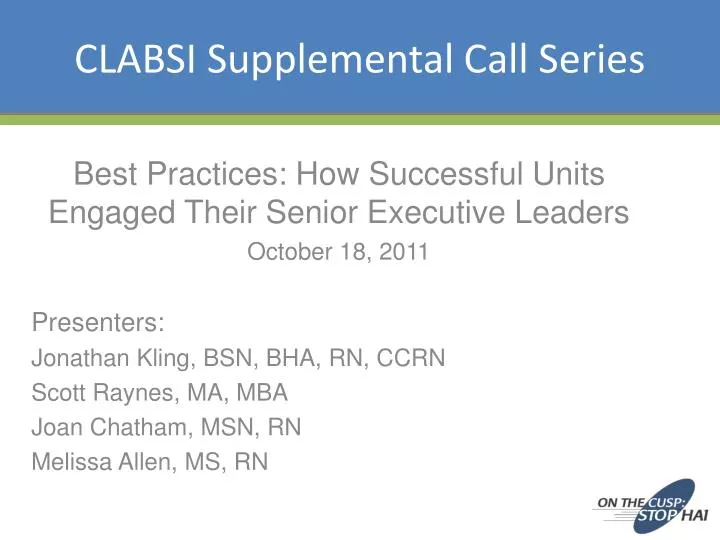 clabsi supplemental call series