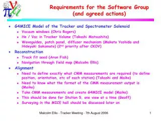Requirements for the Software Group (and agreed actions)