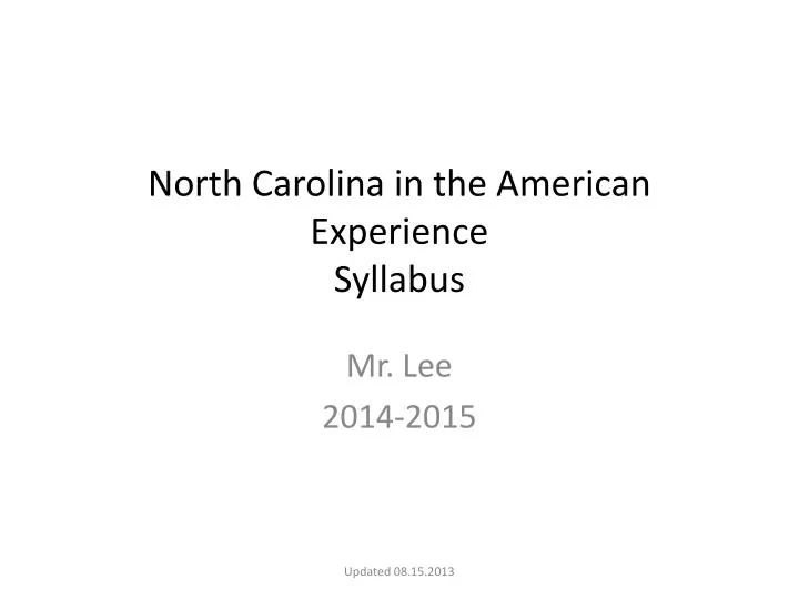 north carolina in the american experience syllabus