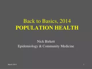 Back to Basics, 2014 POPULATION HEALTH