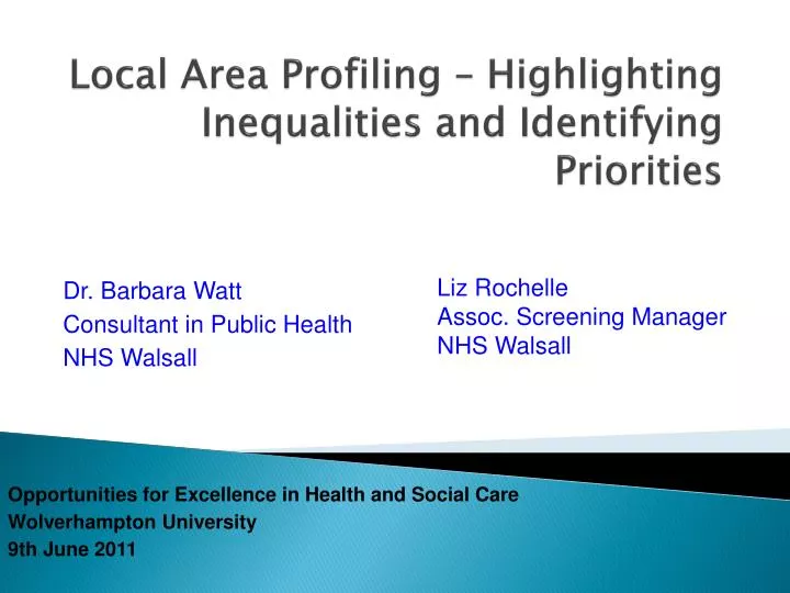 local area profiling highlighting inequalities and identifying priorities
