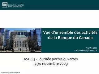 vue d ensemble des activit s de la banque du canada