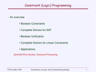 Constraint (Logic) Programming