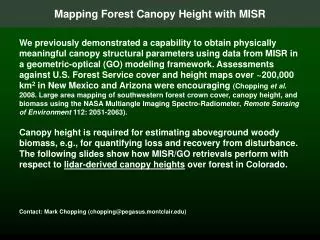 Mapping Forest Canopy Height with MISR