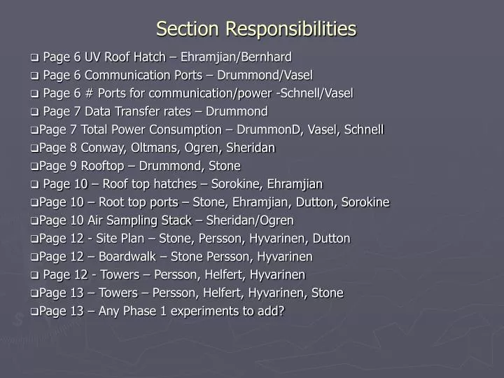 section responsibilities