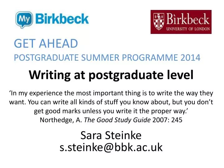 get ahead postgraduate summer programme 2014