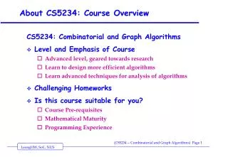 About CS5234: Course Overview