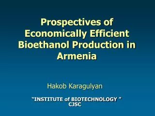 Prospectives of Economically Efficient Bioethanol Production in Armenia