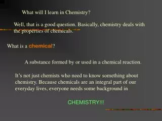 What will I learn in Chemistry?