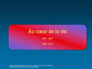 au c ur de la vie 2001 2004 2005 2012