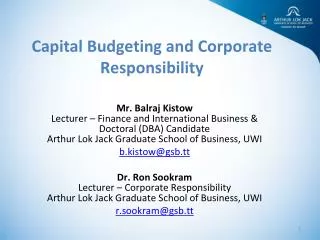 Capital Budgeting and Corporate Responsibility