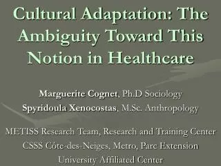 Cultural Adaptation: The Ambiguity Toward This Notion in Healthcare