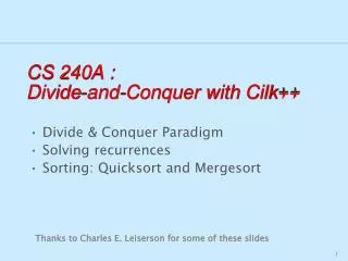 CS 240A : Divide-and-Conquer with Cilk ++