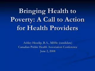 Bringing Health to Poverty: A Call to Action for Health Providers