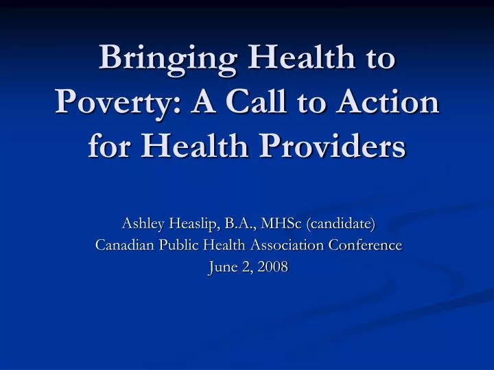 bringing health to poverty a call to action for health providers
