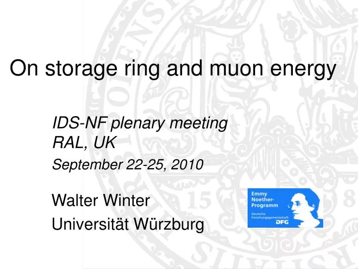 on storage ring and muon energy