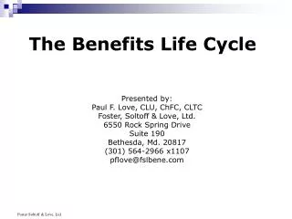 The Benefits Life Cycle