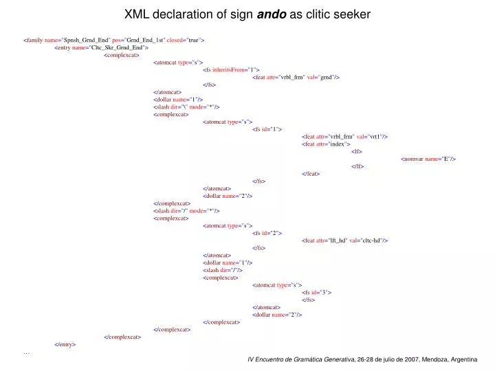xml declaration of sign ando as clitic seeker