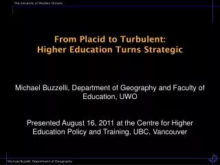 From Placid to Turbulent: Higher Education Turns Strategic
