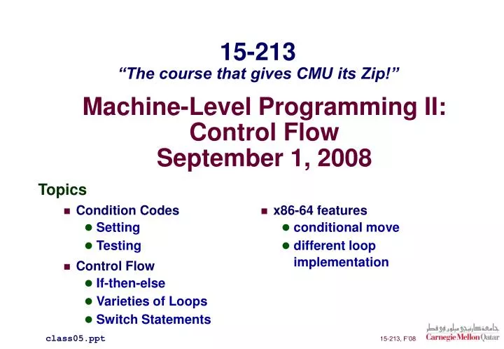 machine level programming ii control flow september 1 2008