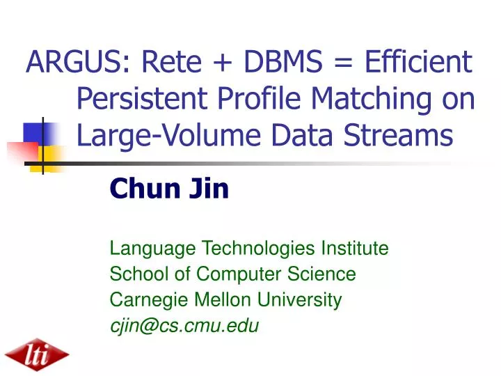 argus rete dbms efficient persistent profile matching on large volume data streams