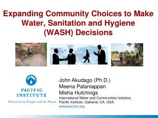 Expanding Community Choices to Make Water, Sanitation and Hygiene (WASH) Decisions