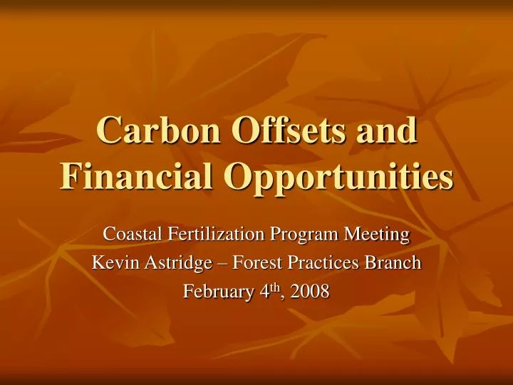 carbon offsets and financial opportunities