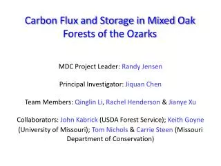 Carbon Flux and Storage in Mixed Oak Forests of the Ozarks