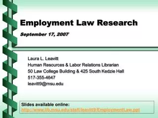 Employment Law Research September 17, 2007