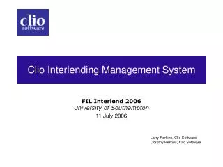 Clio Interlending Management System