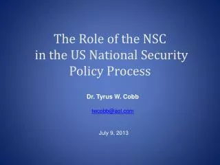 The Role of the NSC in the US National Security Policy Process
