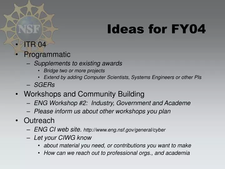 ideas for fy04