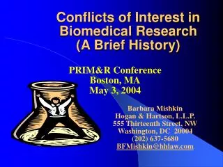 Conflicts of Interest in Biomedical Research (A Brief History)