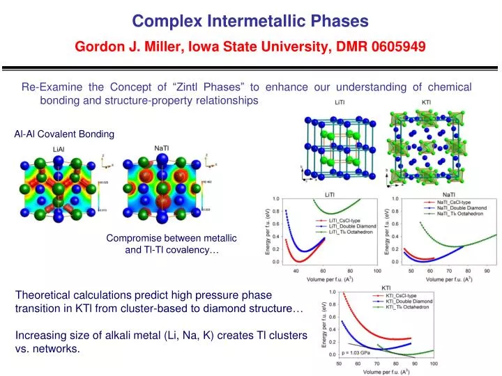 complex intermetallic phases gordon j miller iowa state university dmr 0605949