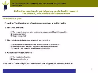 CHAIR IN COMMUNITY APPROACHES AND HEALTH INEQUALITIES CHSRF/CIHR