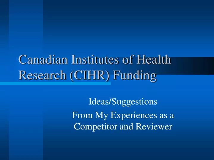 canadian institutes of health research cihr funding