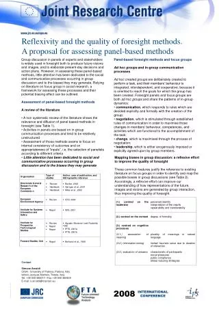 Panel-based foresight methods and focus groups Ad hoc groups and in-group communication processes