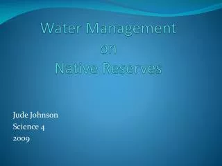 Water Management on Native Reserves