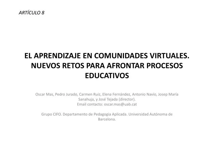 el aprendizaje en comunidades virtuales nuevos retos para afrontar procesos educativos