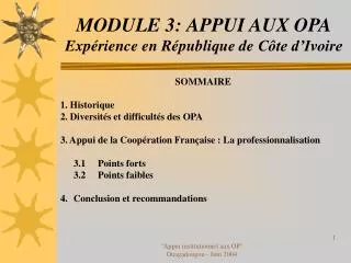 module 3 appui aux opa exp rience en r publique de c te d ivoire