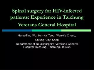 Spinal surgery for HIV-infected patients: Experience in Taichung Veterans General Hospital