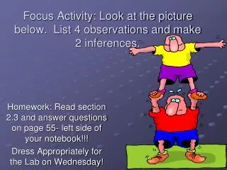 Focus Activity: Look at the picture below. List 4 observations and make 2 inferences.