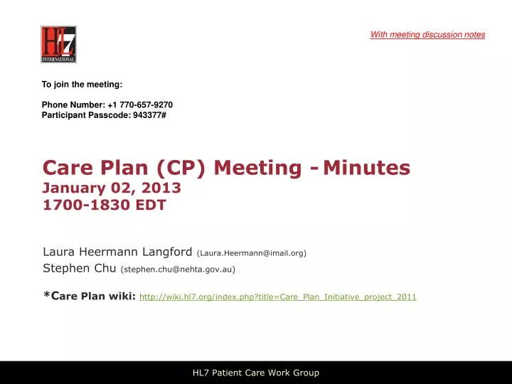 care plan cp meeting minutes january 02 2013 1700 1830 edt