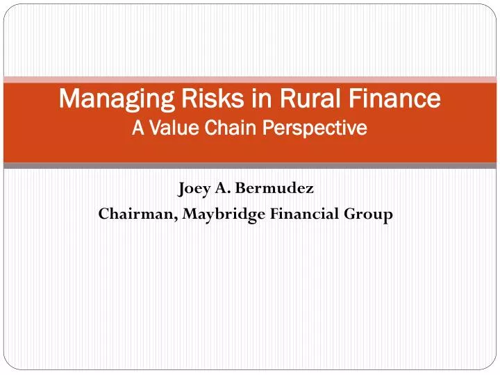 managing risks in rural finance a value chain perspective