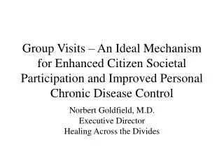Norbert Goldfield, M.D. Executive Director Healing Across the Divides