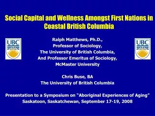 Social Capital and Wellness Amongst First Nations in Coastal British Columbia