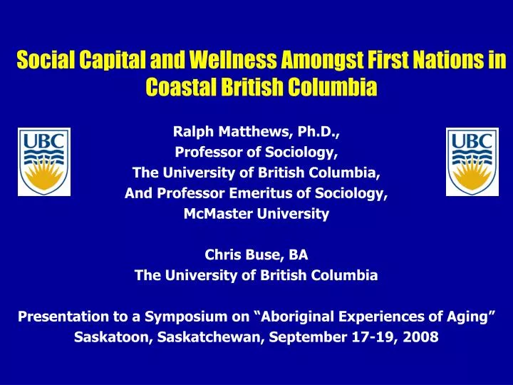 social capital and wellness amongst first nations in coastal british columbia