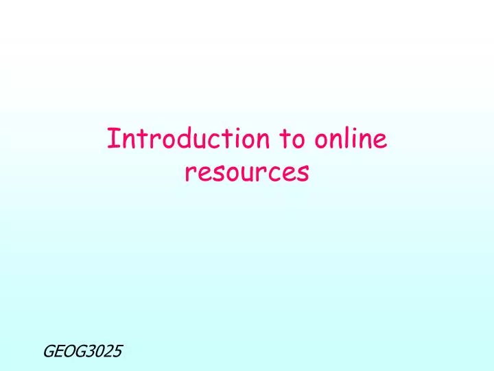 introduction to online resources