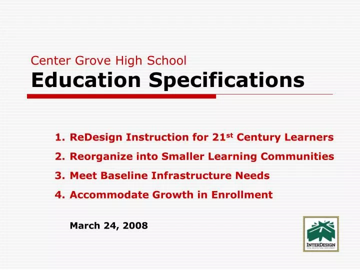 center grove high school education specifications